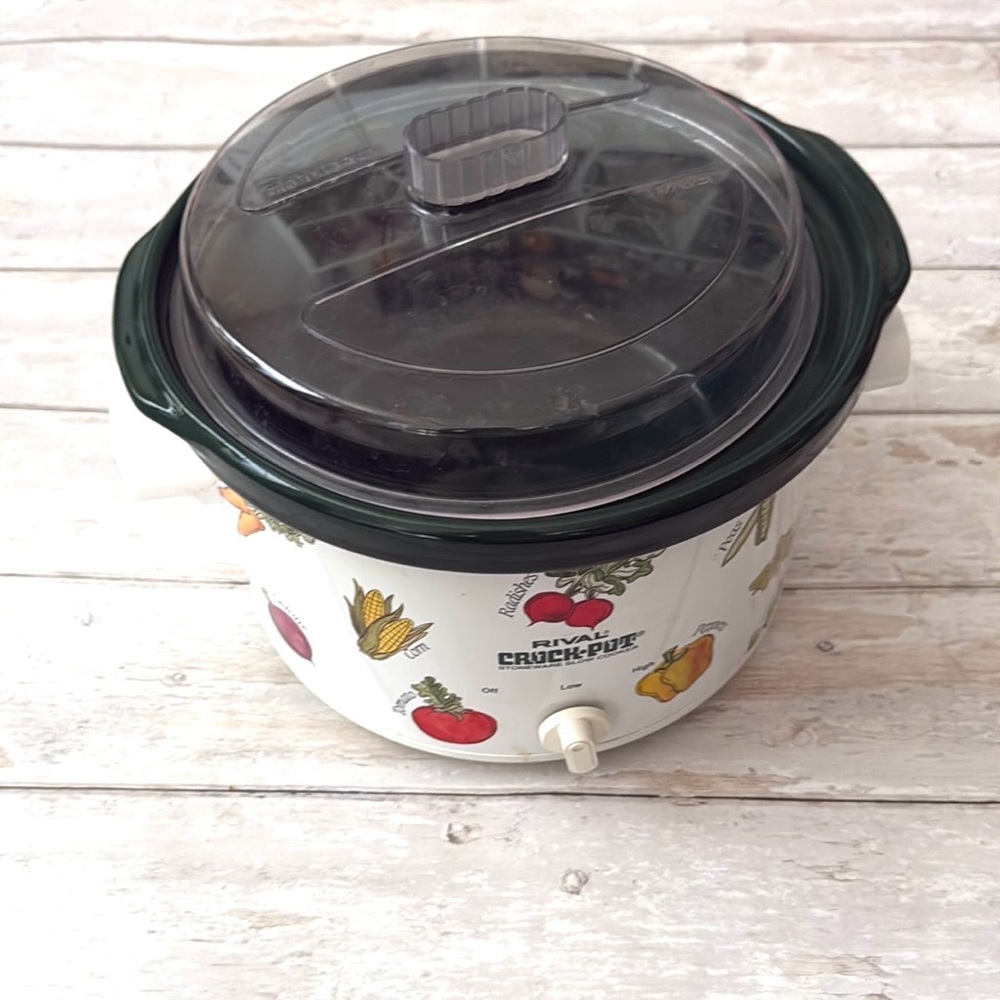 Rival Crockpot Stoneware Slow Cooker Vintage #3755 Vegetable Design Crock Pot
